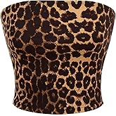WDIRARA Women's Leopard Print Strapless Sleeveless Crop Tube Top Summer Y2k Bandeau Tops
