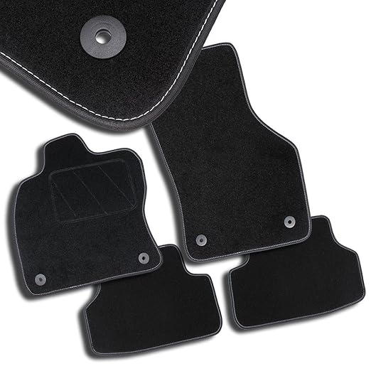 Bär-AfC SU03671 Classic Auto Fußmatten Nadelvlies Schwarz | Bandeinfassung Schwarz | Ziernaht Weiß | Set 4-teilig | Passgenau