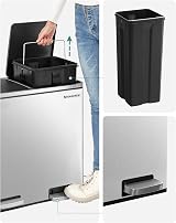 SONGMICS Dual Rubbish Bin 2-Compartment 24 L Each with Lids Pedals view 4