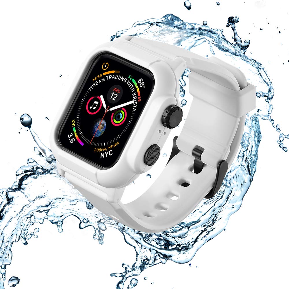 Aimtel Compatible with Apple Watch Series 6/SE/5/4 Case with Strap 44mm,Waterproof Rugged Protective Case with Replacement Strap Band for iWatch Series 6/SE/5/4 [44mm](White)