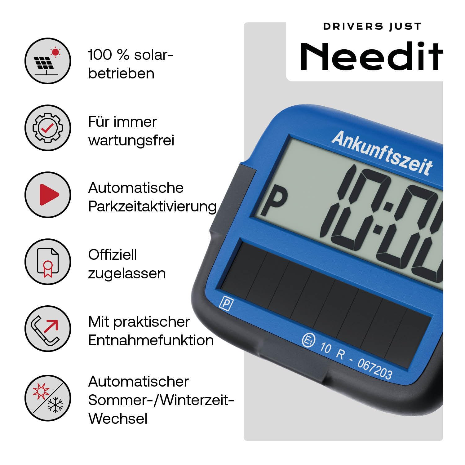 Needit Park Micro Solar elektronische Parkscheibe [NEUES Modell 2025] I unendlich Energie, Null Batteriewechsel | einzige Parkscheibe in Deutschland mit integriertem wiederaufladbarem Akku | blau 2