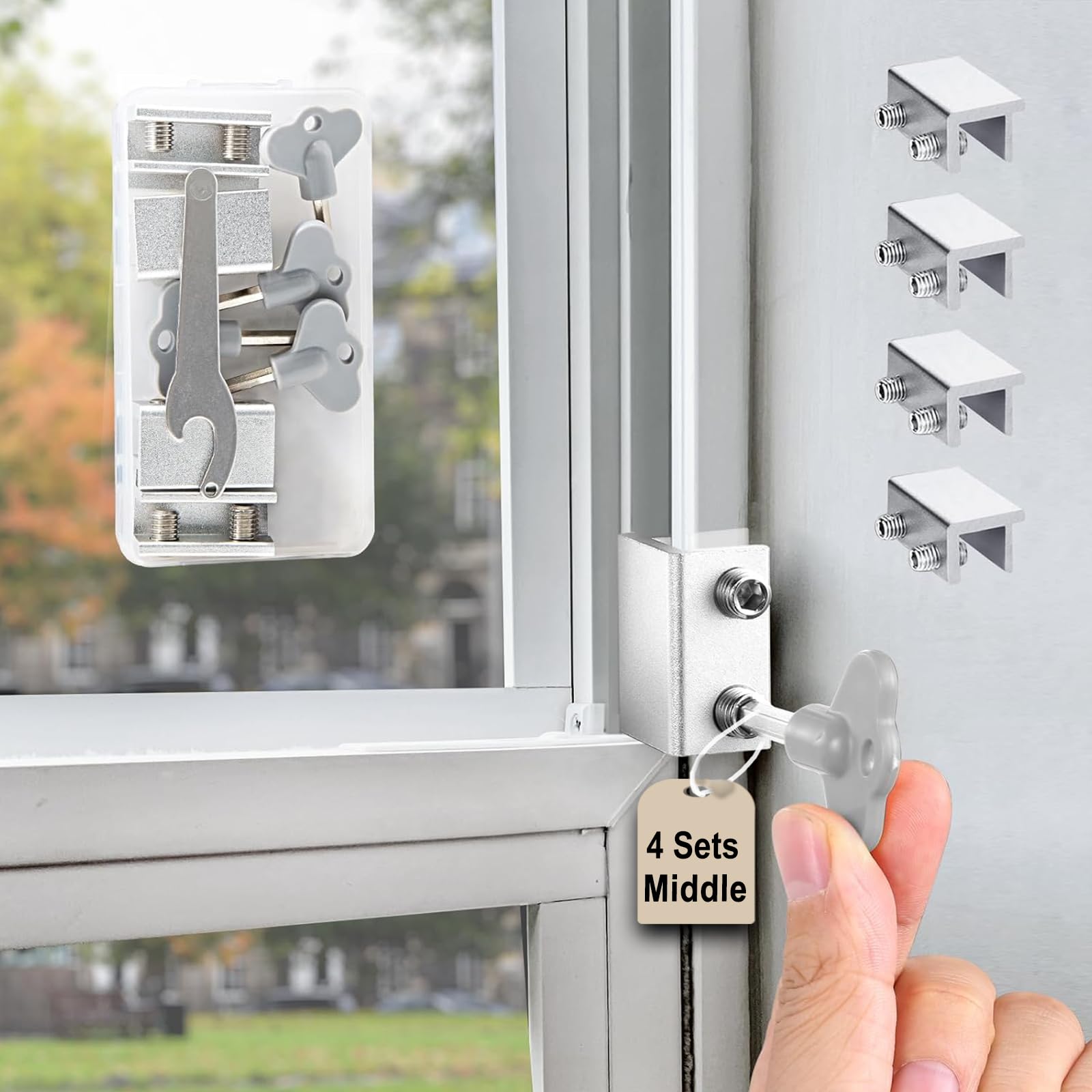 Photo 1 of Window Locks,4 Sets Sliding Window Locks with Key, Window Locks for Up and Down Windows,Easy to Install Vertical & Horizontal Window Security Locks,Adjustable Aluminum Window Stopper Lock(Silver)