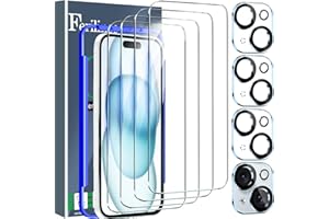 Ferilinso 4 Pack Screen Protector for iPhone 15 with 4 Pack Tempered Glass Camera Lens Protector Phone Case Friendly HD Accessories Protector de Pantalla for Apple iPhone 15 6.1 INCH