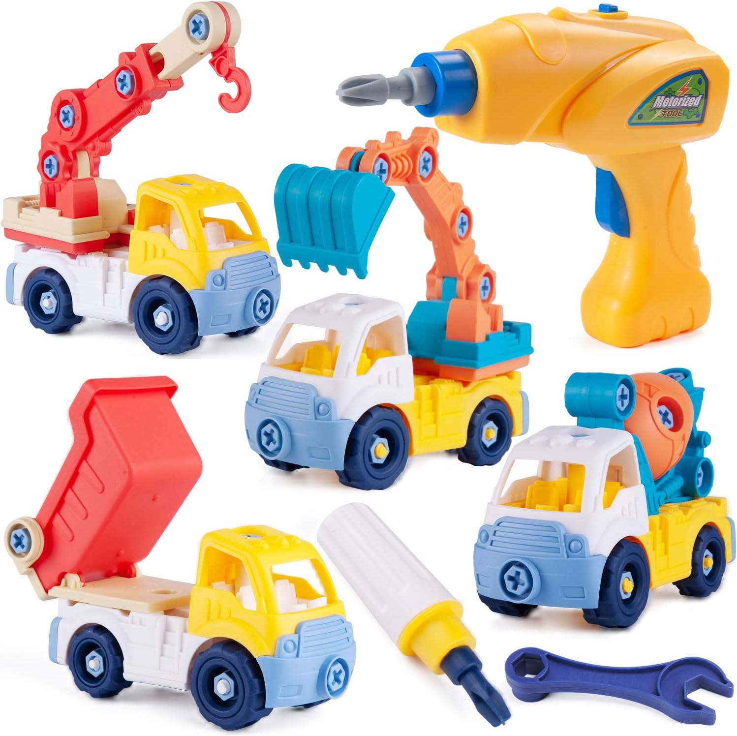 Kissdream Take Apart Toys with Electric Drill, Dump Truck Construction Excavator Car Creative Educational Toy Kit Assembly Playset for Toddlers Kids Boys Girls