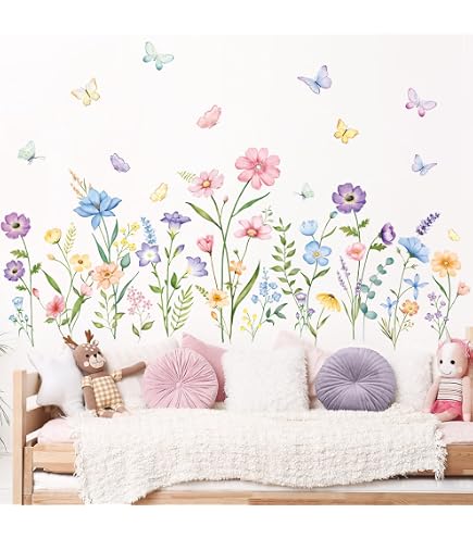 102-Piece Flower Wall Decals – Peel And Stick Spring Floral Stickers, Removable Wildflower Art For Girls Bedroom, Kids Room, Nursery, Living Room, Kitchen, Bathroom