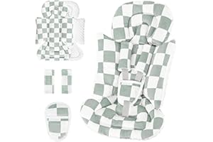 DILIMI Infant Car Seat Insert, Baby Car Seat Head Support with 3 Strap Paddings, Soft Newborn Car Seat Cushion for Stroller, Swing, Bouncers, Green Checkered