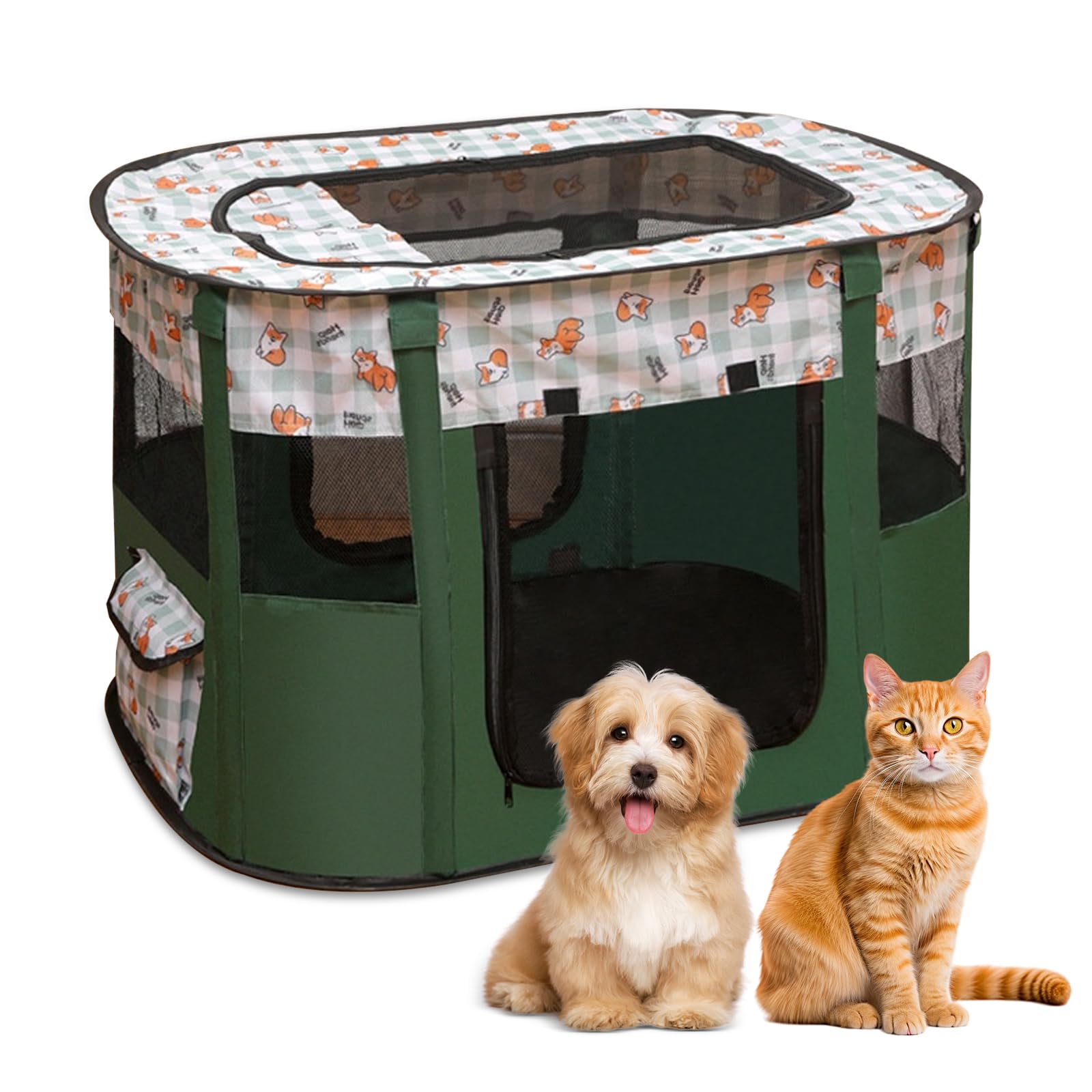 Puppy Playpen, Animal Playpen, Foldable Pet Fence, Puppy Run Rectangular Tent, Puppy Playpen for Indoors, Portable Small Animal Enclosure for Kittens, Puppies, Rabbits (Green)
