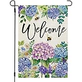 CROWNED BEAUTY Spring Garden Flag Floral Hydrangea Double Sided 12x18 Inches Small Burlap Welcome Holiday Seasonal Yard Decoration for Outside Porch CF1751-12
