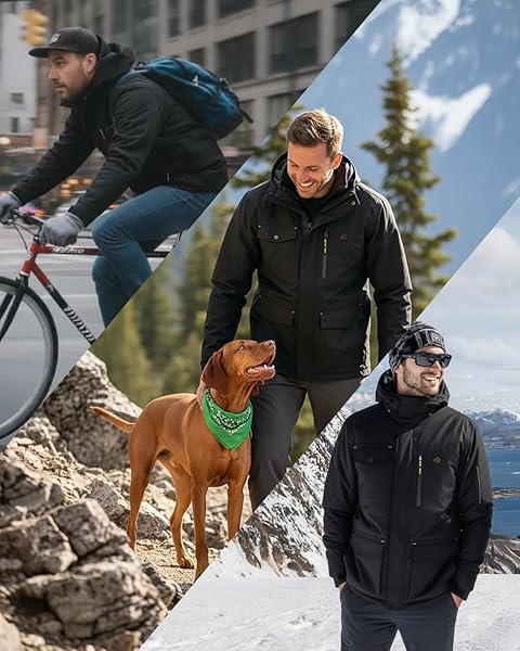 INOKRAFT HEATED JACKET FOR MEN WITH RECHARGABLE BATTERY PACK INCLUDED, MEN’S HEATED WINTER COAT WITH WATER-RESISTENT SHELL (USB-C CHARGING CABLE INCLUDED), SIZE LARGE