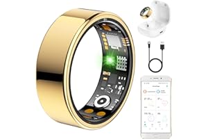 TIANTIANKA Vital Health Ring for Women Men, Fit Ring with Heart Rate, Blood Oxygen, Sleep Monitor, Calories, Step Counter, IP68 Waterproof Smart Ring for iphone & Android, No Subscription Fee (Gold, 7#)