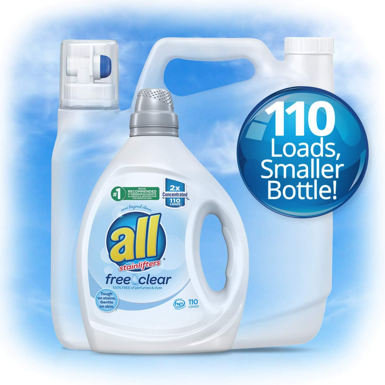 All Liquid Laundry Detergent, Free Clear for Sensitive Skin, 2X Concentrated, 110 Loads: Health & Personal Care