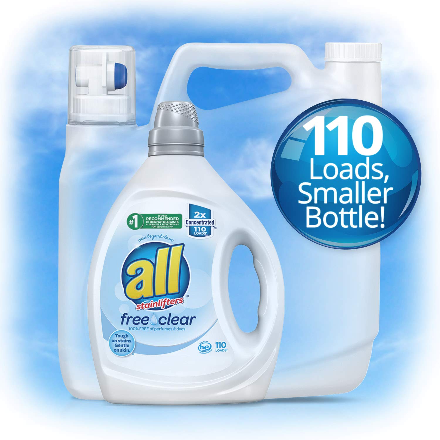 All Liquid Laundry Detergent, Free Clear for Sensitive Skin, 2X Concentrated, 110 Loads Buy All Liquid Laundry Detergent, Free Clear for Sensitive Skin, 2X Concentrated, 110 Loads Buy