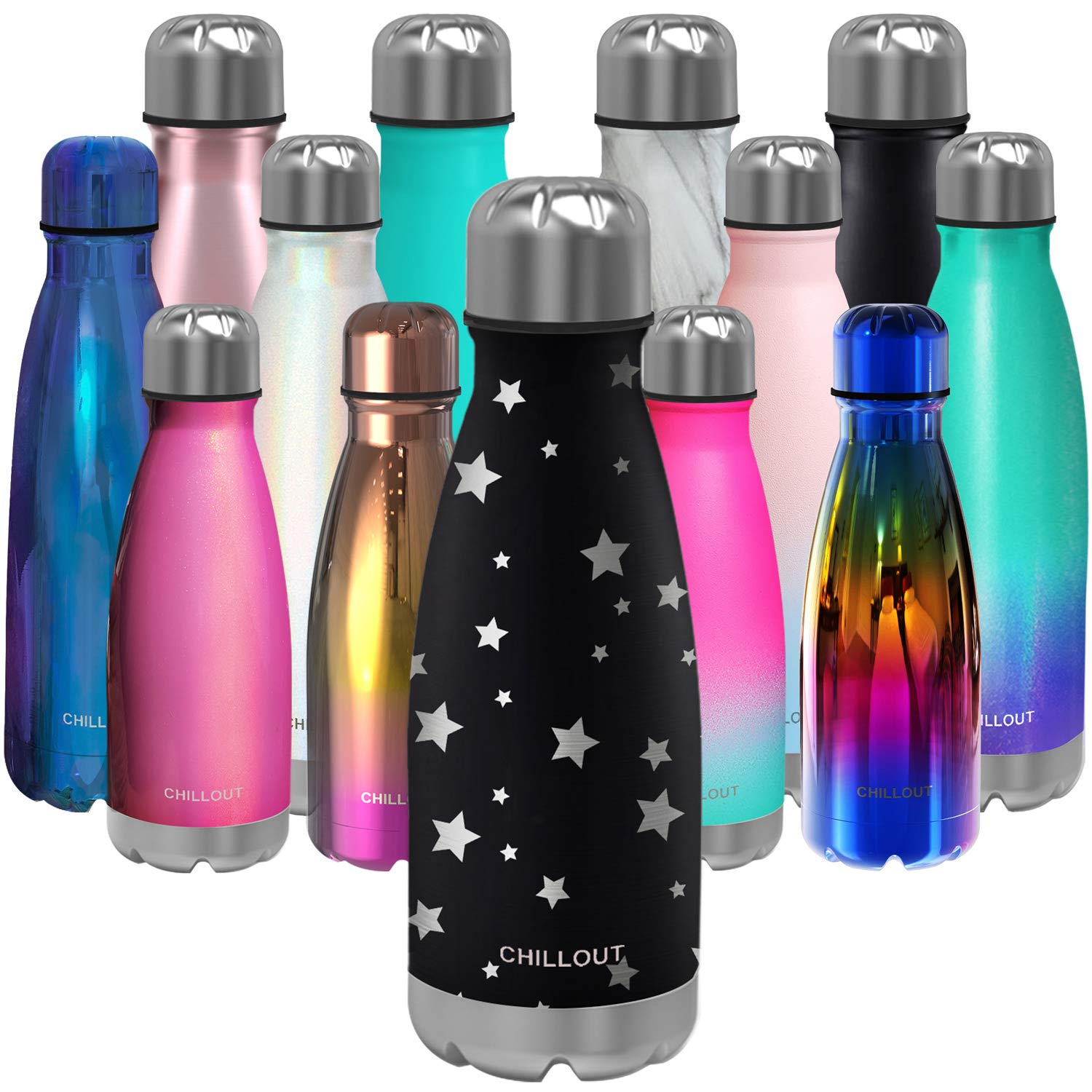 CHILLOUT LIFE Stainless Steel Water Bottle for Kids School: 12 oz Double Wall Insulated Cola Shape for Cold and Warm Drinks, BPA Free Metal Sports Bottle for Boys, Girls & Women
