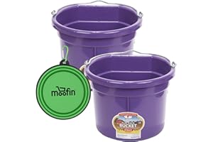 moofin Little Giant Flat Back Bucket 8-Quart, Purple - Plastic Water Bucket for Animal Feed Bundle with Silicon Pet Bowl - Farm Water Bucket with Metal Handle, Space-Saving Design [Pack of 2]