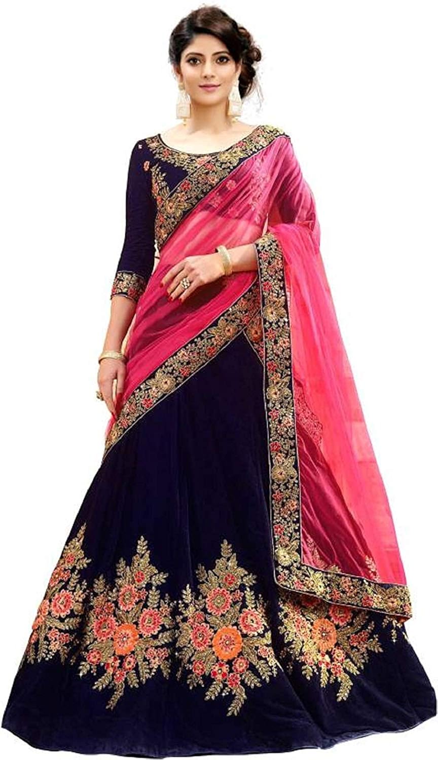 anghan brothers women's embroidered with blouse piece lehenga choli (free size_ blue)