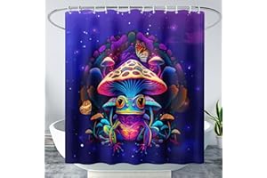 AILONEN Colorful Frog Shower Curtains,Poisonous Mushroom Printed Bath Curtains for Kids,Purple Polyester Waterproof for Bathroom,48" W*72" H with 12 Plastic Hooks