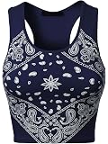 Design By Olivia Women's Asymmetric Tie Crop Top - Stretchy Bandana Print, Open Back & Made In USA