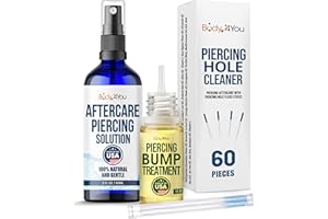 BodyJ4You Piercing Aftercare Spray Keloid Bump Removal Piercing Hole Cleaner - Earring Hole Cleaner Piercing Floss Ear Hole Cleaner - Natural Saline Wound Wash - Pierced Ears Nose Cleaning Kit