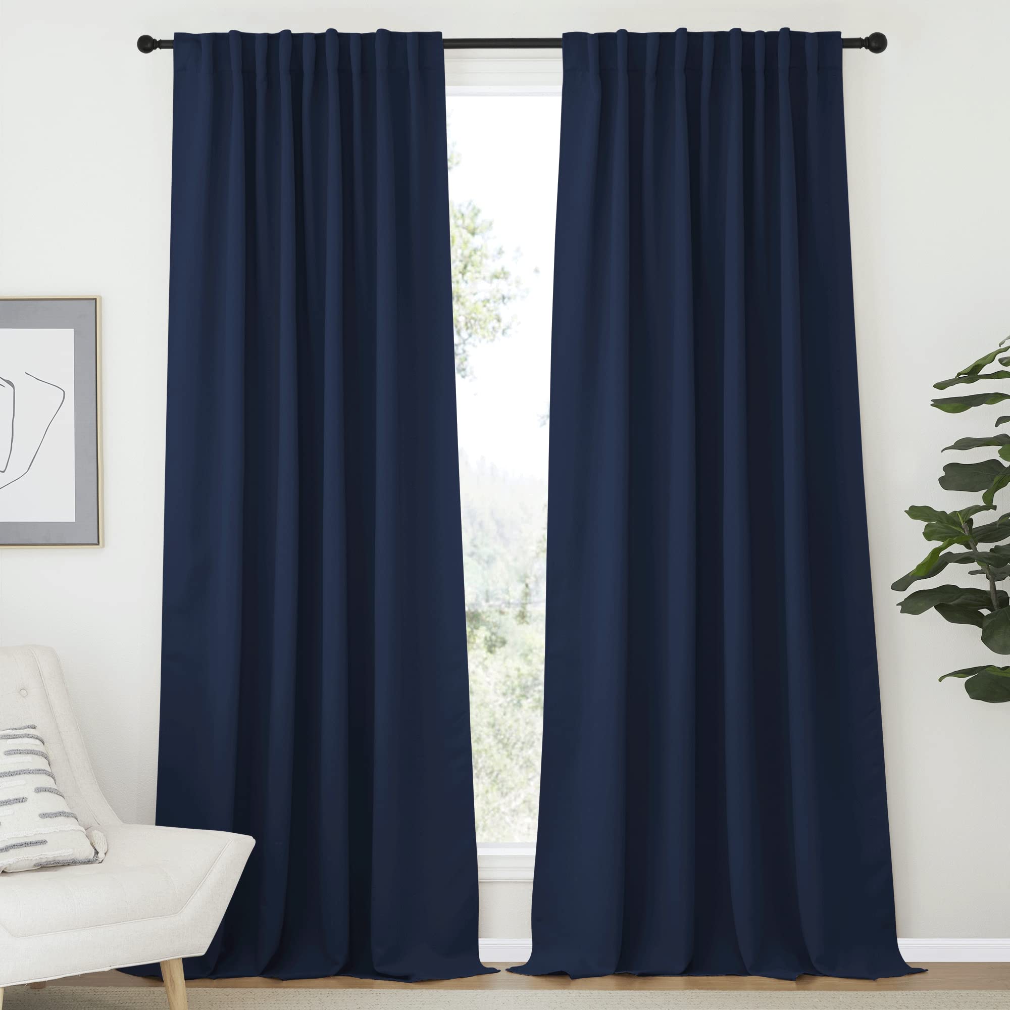 Photo 1 of NICETOWN Vertical Blinds Window Curtain Panels - (Navy Blue Color) 70 by 95 inches, Set of 2 Panels, Energy Saving Blackout Curtains for Hall Room