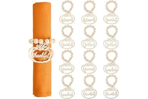 APTWOW Fall Thanksgiving Napkin Rings Set of 12, Pumpkin Thankful Wooden Bead Napkin Rings for Fall Thanksgiving Decorations, Fall Thanksgiving Napkin Holder for Table Decor Dinnerware Sets, Wedding, Holiday