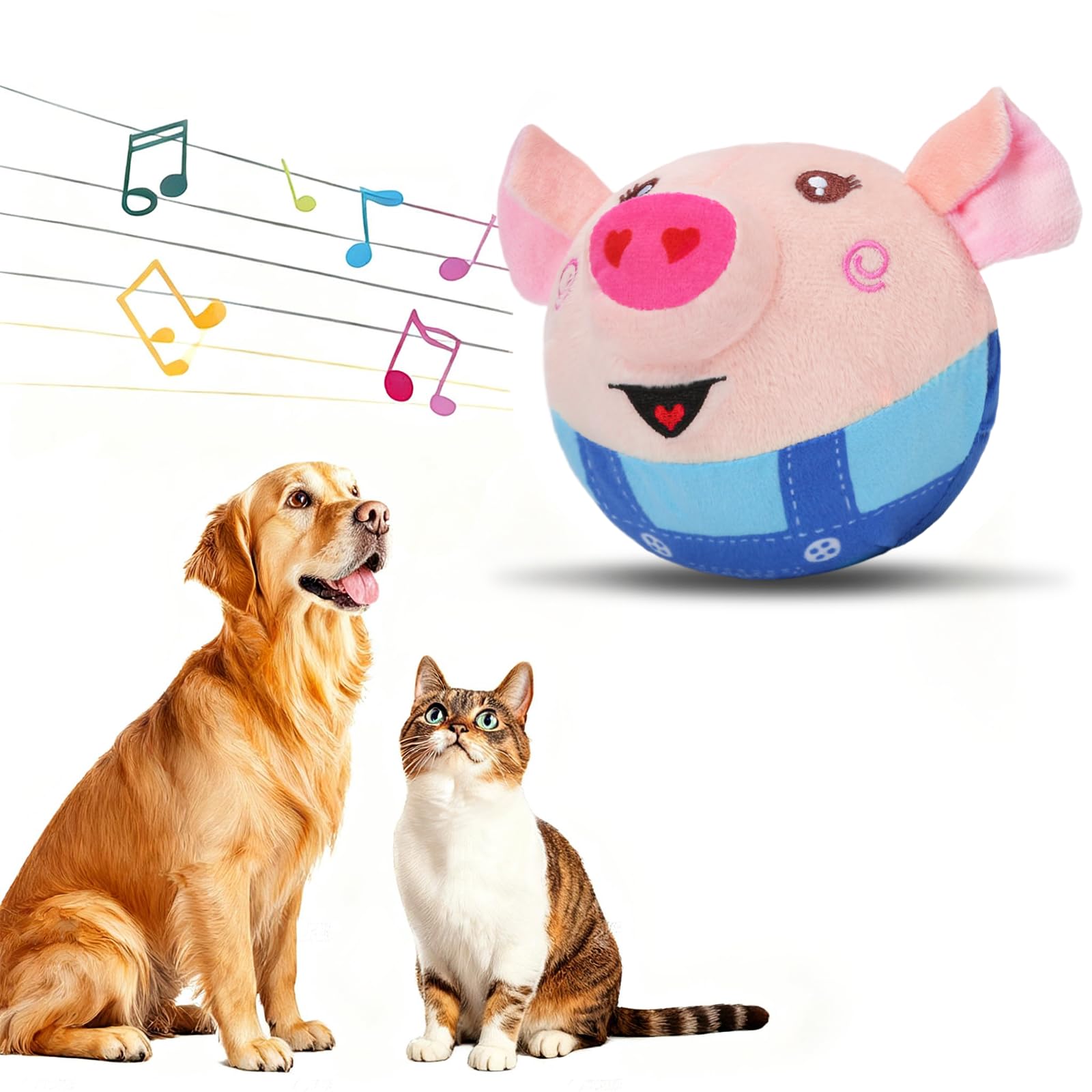 BomKra Active Moving Pet Plush Toy,Interactive Dog Toys,Talking Moving Dog Toy,Washable Cartoon Pig Sound Bouncing Dog Toy,Shake Bounce Boredom Toys for Dogs,Cats,Small and Medium Dogs