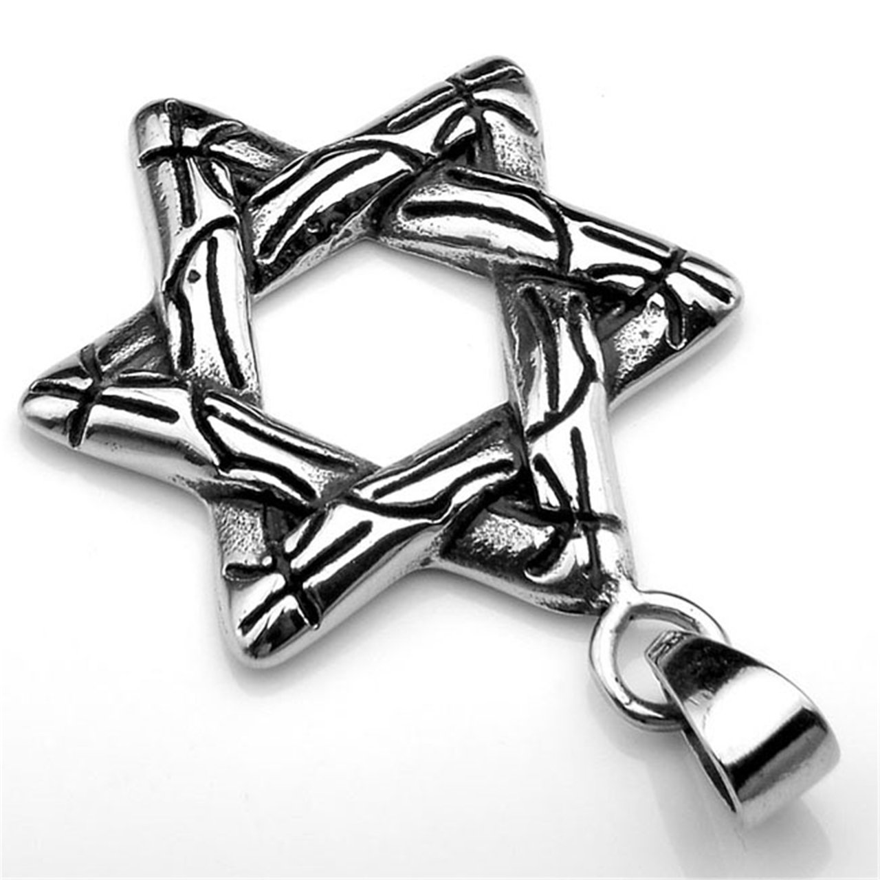 JOVIVI Anhänger Punk Edelstahl Retro David-Stern Anhänger mit 55cm Kette, Halskette für Damen & Herren, Silber