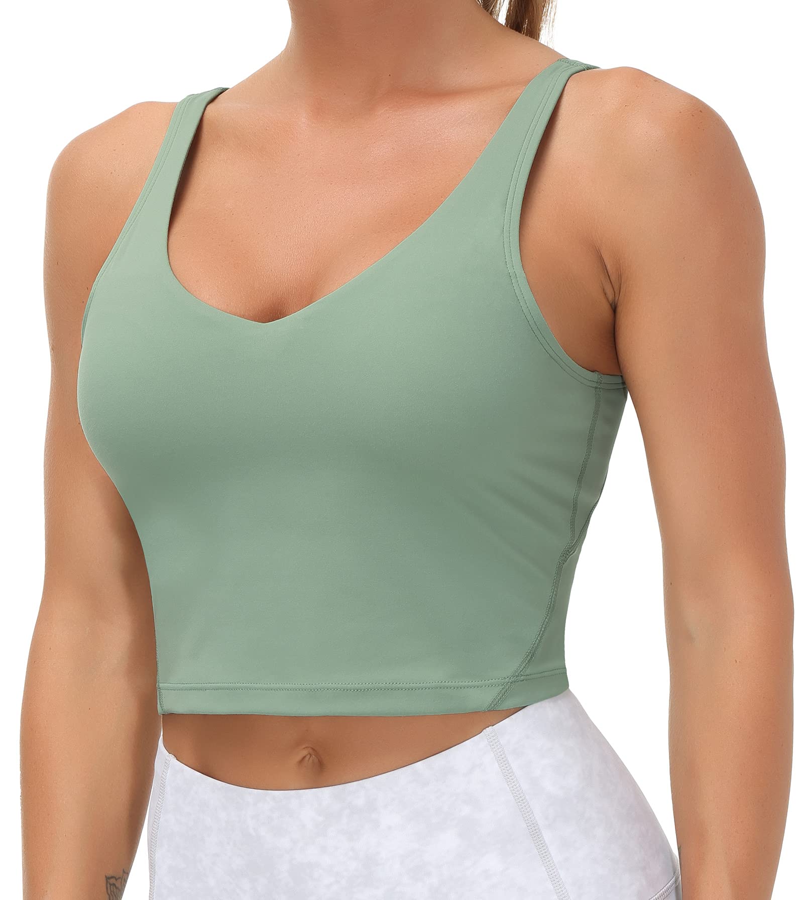 Photo 1 of Women’s Longline Sports Bra Wirefree Padded Medium Support Yoga Bras Gym Running Workout Tank Tops (Jasmine Green, Small, s)