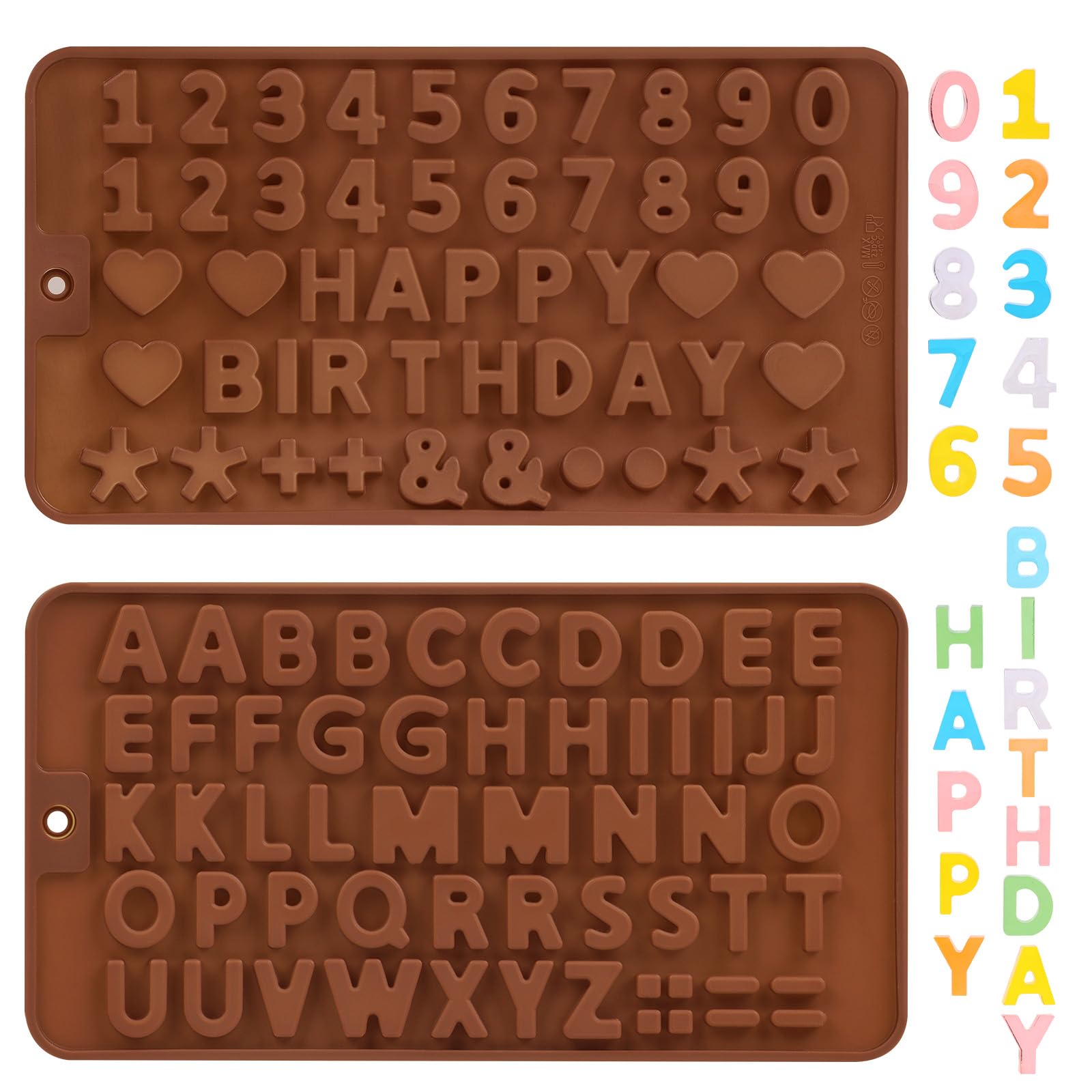 Photo 1 of 2 Pcs Letter and Number Silicone Molds, Alphabets and Numbers Chocolate Molds, Happy Birthday Baking Molds for DIY Chocolates, Candies, Desserts, Gummies, Cake Decoration (Letter and Number B)