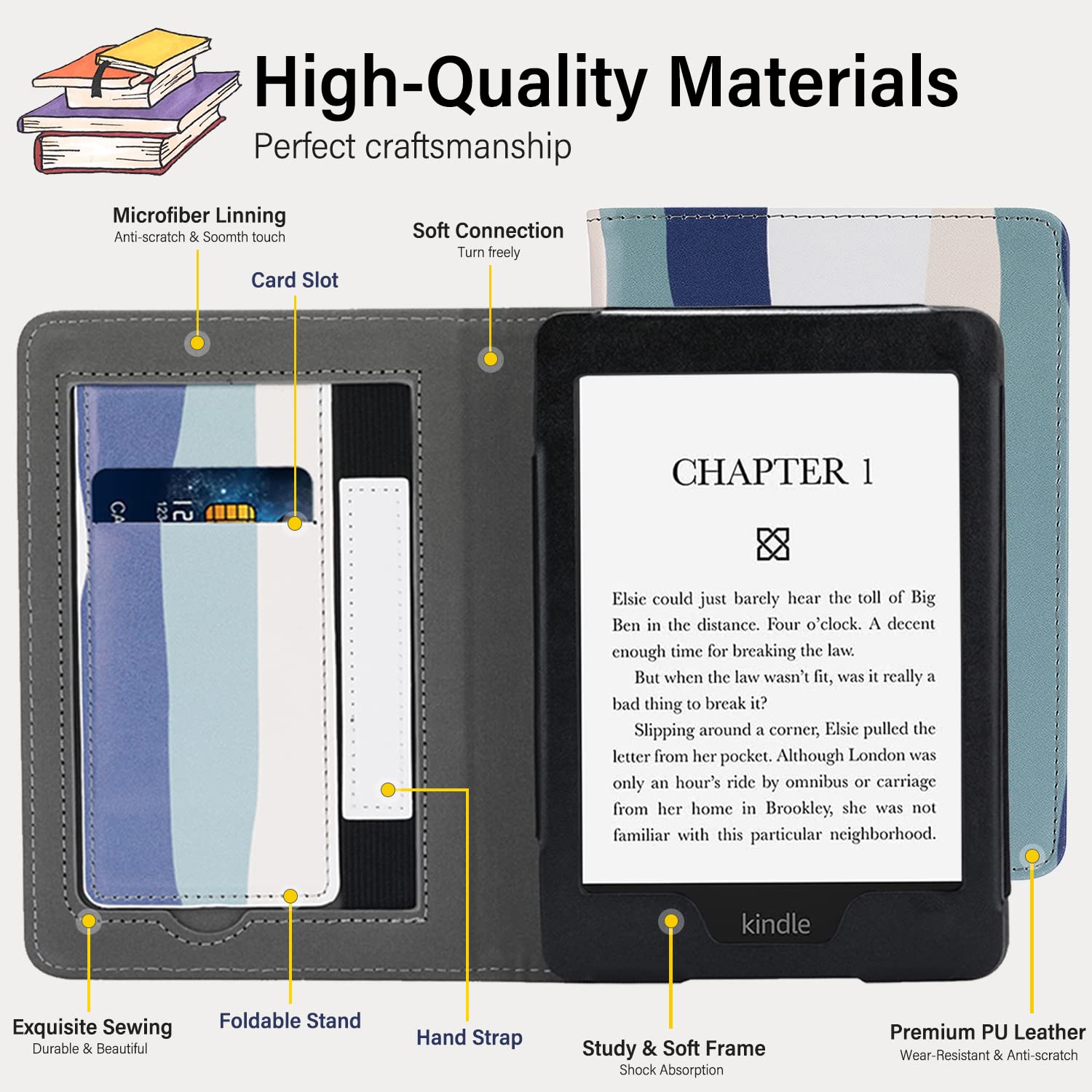 SCSVPN Case for 7''/6.8'' All-New Kindle Paperwhite(12th/11th Generation-2024/2021) and Kindle Colorsoft Signature Edition, Premium PU Protective Cover with Stand-Hand Strap-Auto Wake/Sleep-Card Slot