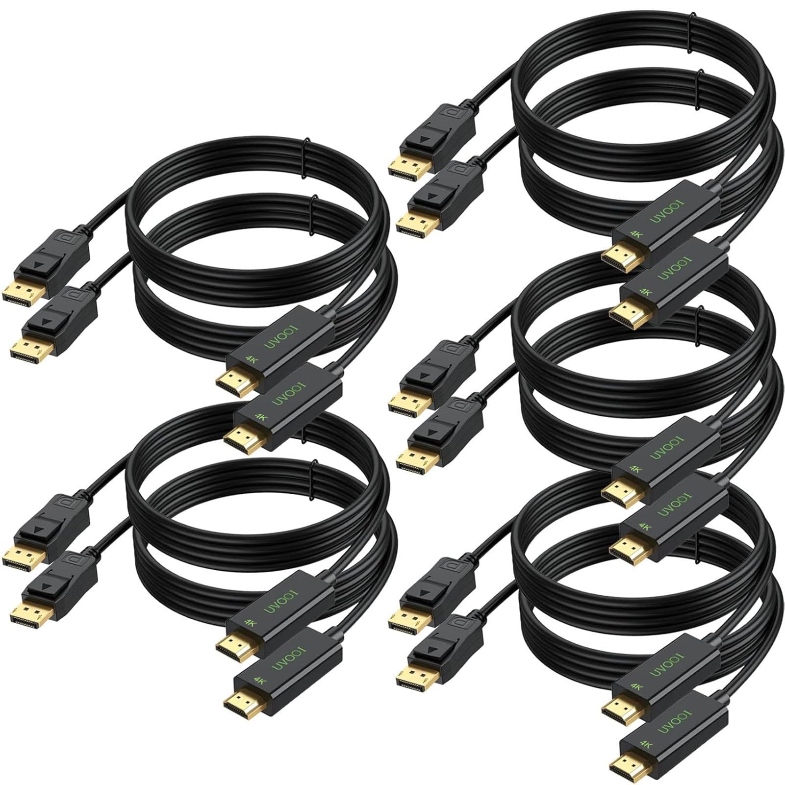 Photo 1 of UVOOI 4K DisplayPort to HDMI Cable 10-Pack, 6 Feet Computer DP to HDMI Display Cord 4K, 1080P@60Hz Support Audio & Video