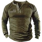 Mens Vintage Henley Shirts Relaxed Fit Patriotic Shirts Long Sleeve Button Down T-Shirts