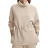 SuperPrity Womens Long Sleeve Sweatshirts Turtleneck Loose Fit Pullover Tops Drawstring Waist Slit Hoodies 2024 Fall Clothes