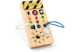 wakeInsa Busy Board with led Light， Sorting Sensory Travel Toys for Toddlers 1-3， Wooden Toddler Busy Board Montessori Toys for 1+ Year Old