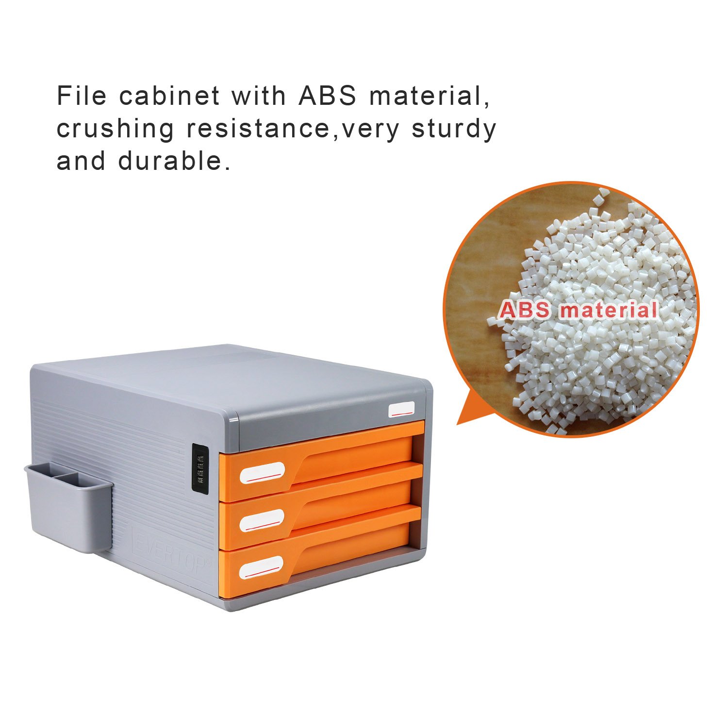 La Boîtes à fichier,Evertop Organiseur de bureau avec serrure à combinaison fichier armoire Fournitures de bureau Boîte de rangement de bureau avec rangement latéral (3 Tiroirs Orange)