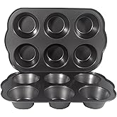 Bakexcel Non-Stick Jumbo Muffin Pans, 3.5" 6-Cup Set of 2 Baking Pans, Heavy Duty Carbon Steel Tins for Extra-large Muffins & Cupcakes
