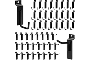 Alffun 50 Pack Slatwall Accessories Kit, 25 Pack J Shaped & 25 Pack 2'' Straight Hooks, Garage Wall Hanging Display Hooks, Black