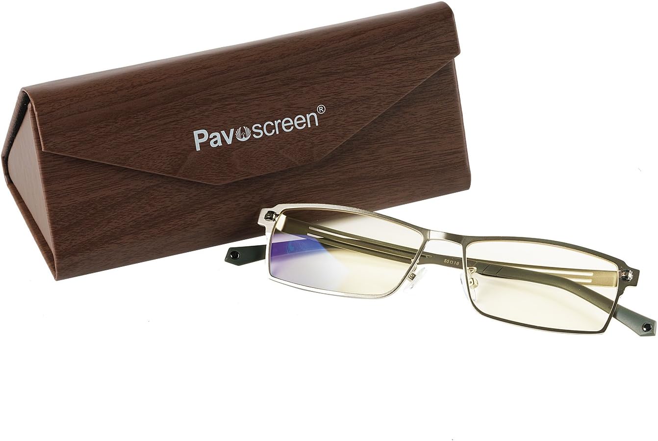 [Anti Eyestrain Computer Eyewear] Pavoscreen UV Protection Anti Glare Anti Blue Rays Scratch Resistant Lens Computer Eyeglasses Perfect for Computer and Video Gaming (Classic Style, sliver)