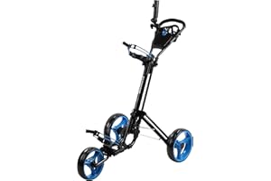QWIK-FOLD Golf Push Cart 3 Wheel with Foot Brake – 1-Second Fold/Unfold, Adjustable Handle, Umbrella Holder, Beverage Compartment & Storage | Lightweight Aircraft-Grade Aluminum Frame