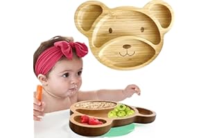 LINDA'S ESSENTIALS Bamboo Plates for Kids - Baby & Toddler Plates with Suction for Feeding & Weaning, Eco-Friendly Bear Design Promotes Self-Feeding, Ideal for Busy Moms & Dads, Sturdy & BPA-Free (Mint)