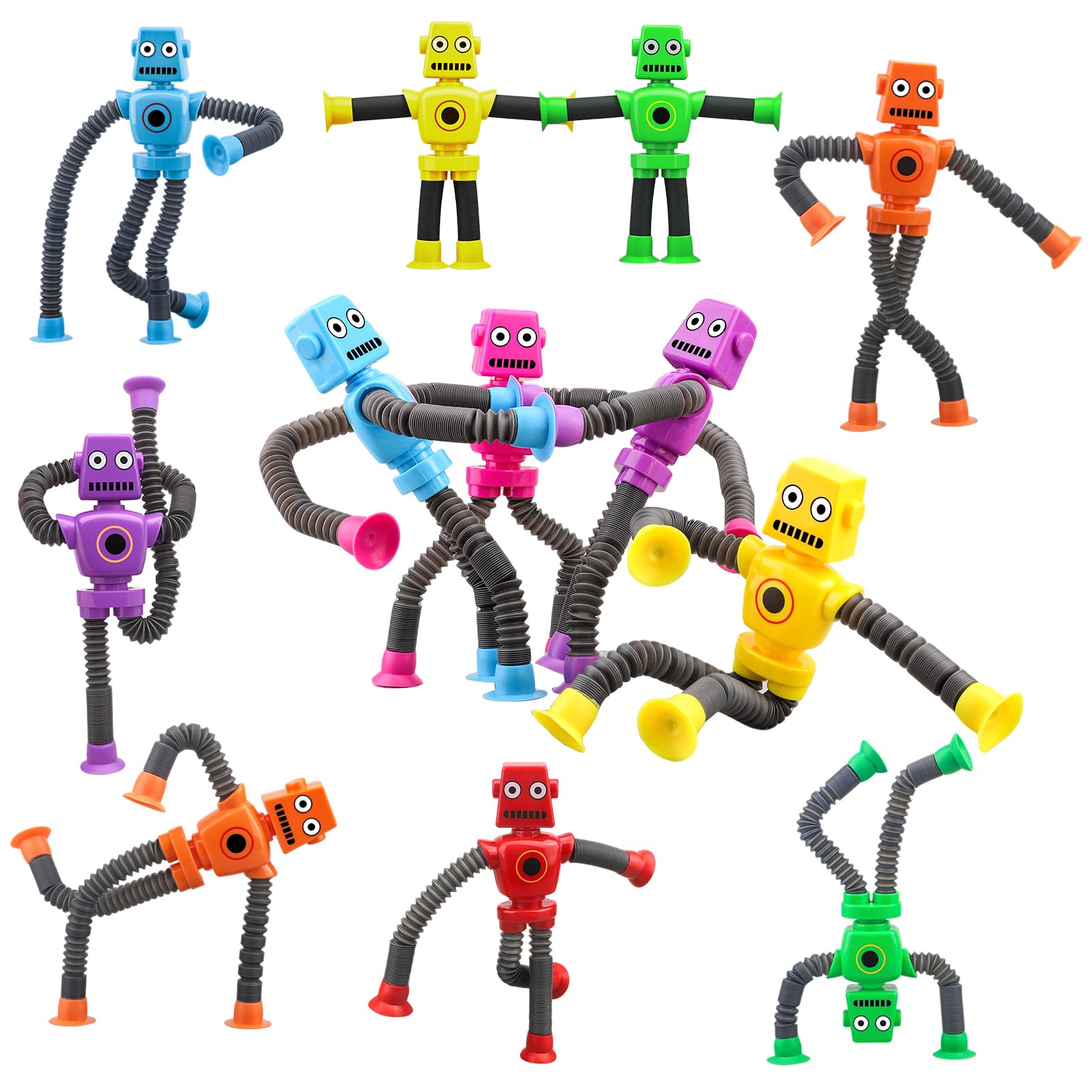 12PCS Transformable Robot Suction Cup Sensory Travel Toys - Pop Tube Fidget Toys for Kids Toddlers, Connect & DIY Stocking Stuffer Party Favor Gift — image 1