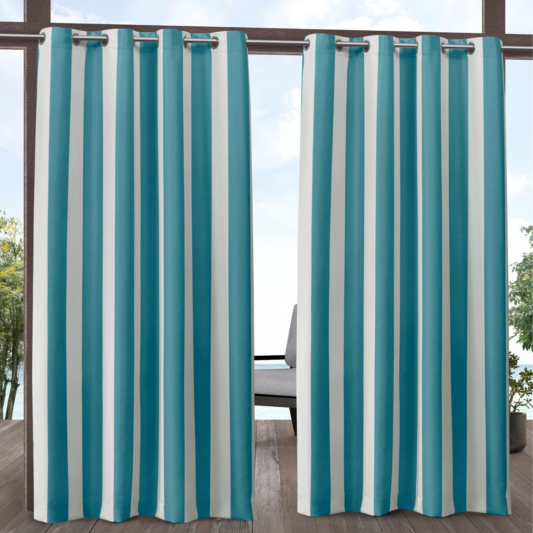 Exclusive Home Curtains Panel Pair, Fabric, Teal/White, 54x108