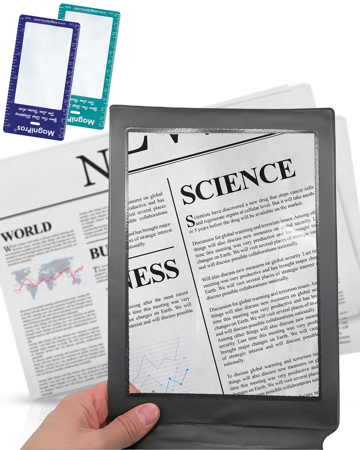 MAGDEPO 3X Full Page Magnifier Optical Large Magnifying Sheet with 2 Bookmark Magnifier Lens for Seniors & Low Vision Reading Books, Newspapers, Instructions, Hobbies, etc.