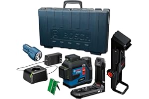 BOSCH GLL330-42CGL 12V Max 360⁰ Bluetooth Connected Green-Beam Three-Plane Laser Kit - Includes 12V Battery, Charger, Mount, Clip, Target Plate, Case