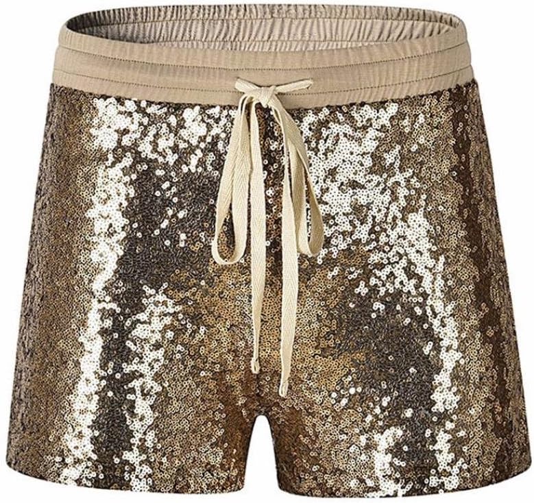 Womens Ladies Retro Training Fitness Sequins Sexy Shorts Pants Wide Waistband Hidden Pocket by Quistal