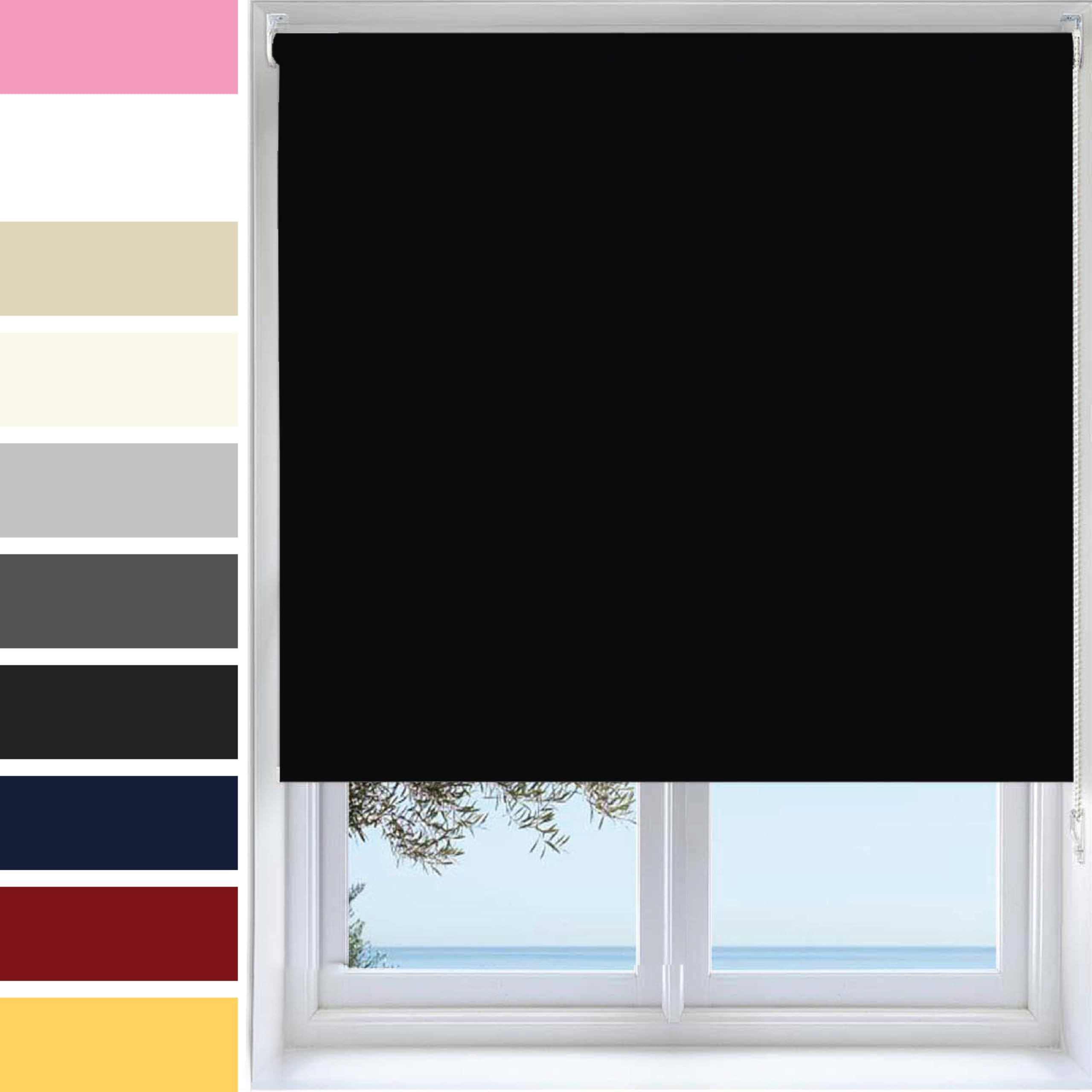 Ev Dekor Roller Blinds - Black 60 Width 210 cm Drop, Thermal Blackout Roller Blind Insulated UV Protection Child Safe Premium Fabric Home Office Window Blinds