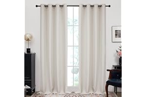 Deconovo 100% Blackout Lightweight Faux Linen Curtains for Bedroom Noise Reducing Thermal Insulated Window Curtains for Dining Room Living Room Office Baby Nursery,Beige,52WX84L in,2 Panels
