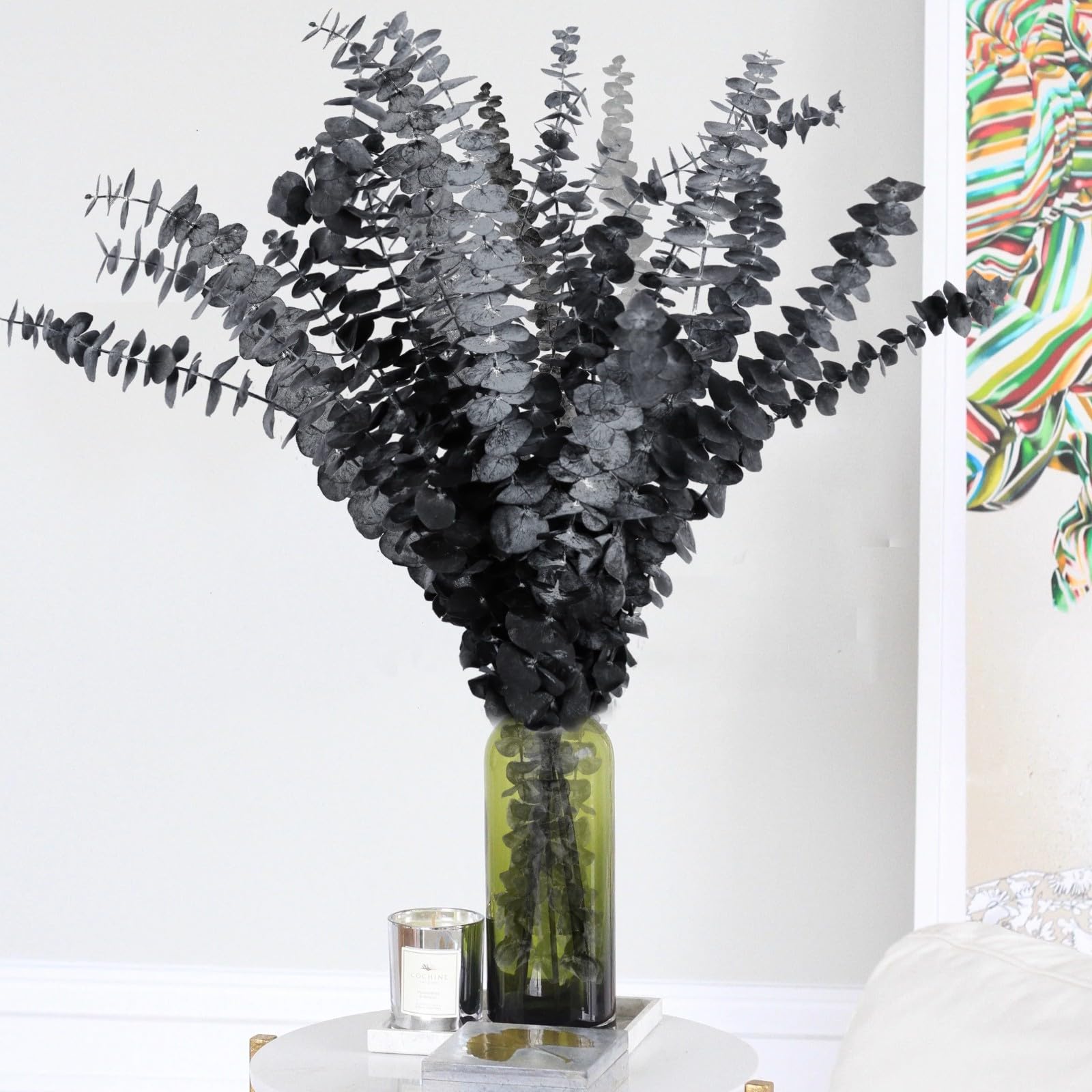 Photo 1 of 15pcs Real Black Eucalyptus Stems - Black Flowers and 17 Inch Preserved Natural Eucalyptus Leaves Branches for Flower Arrangement DIY and Black Tone Home Decor Halloween Farmhouse Vase Decoration