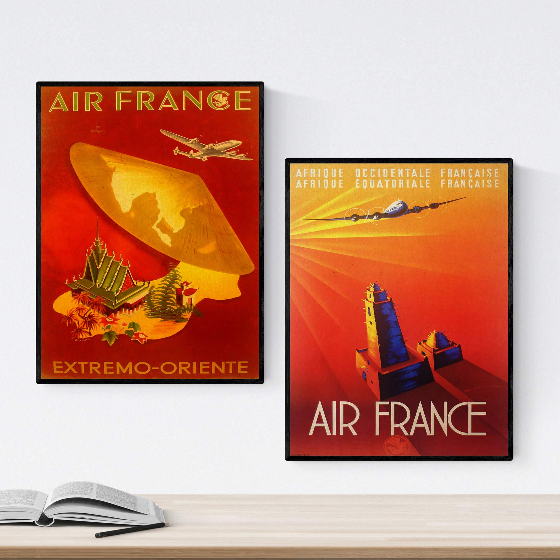Nacnic Posters vintage. Posters advertising the world. Two sheets Vintage Air France. A3 size