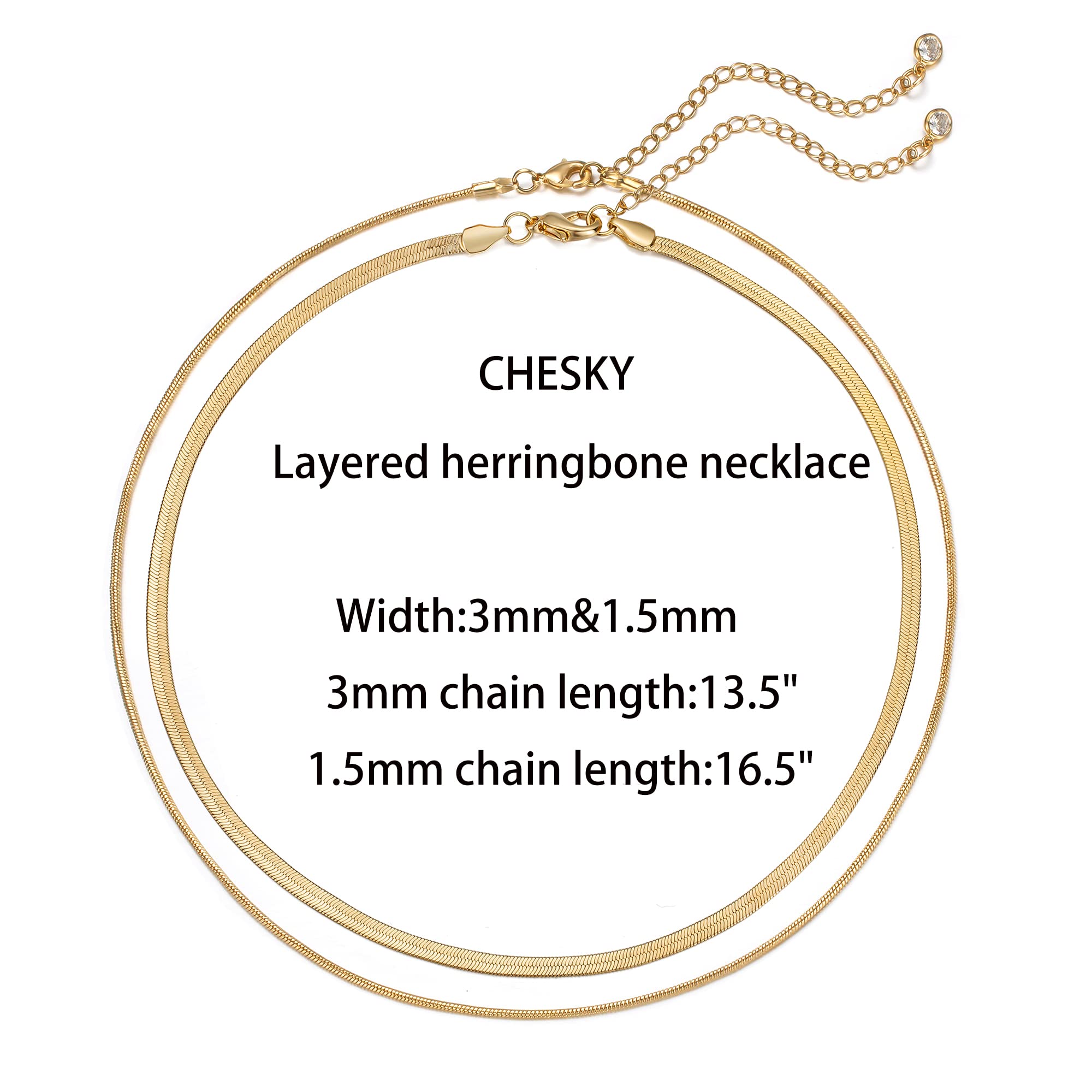 CHESKY 14K Gold/Silver Plated Snake Chain Necklace Herringbone Necklace Gold Choker Necklaces for Women Gifts Jewelry 1.5/3/5MM(W) 14