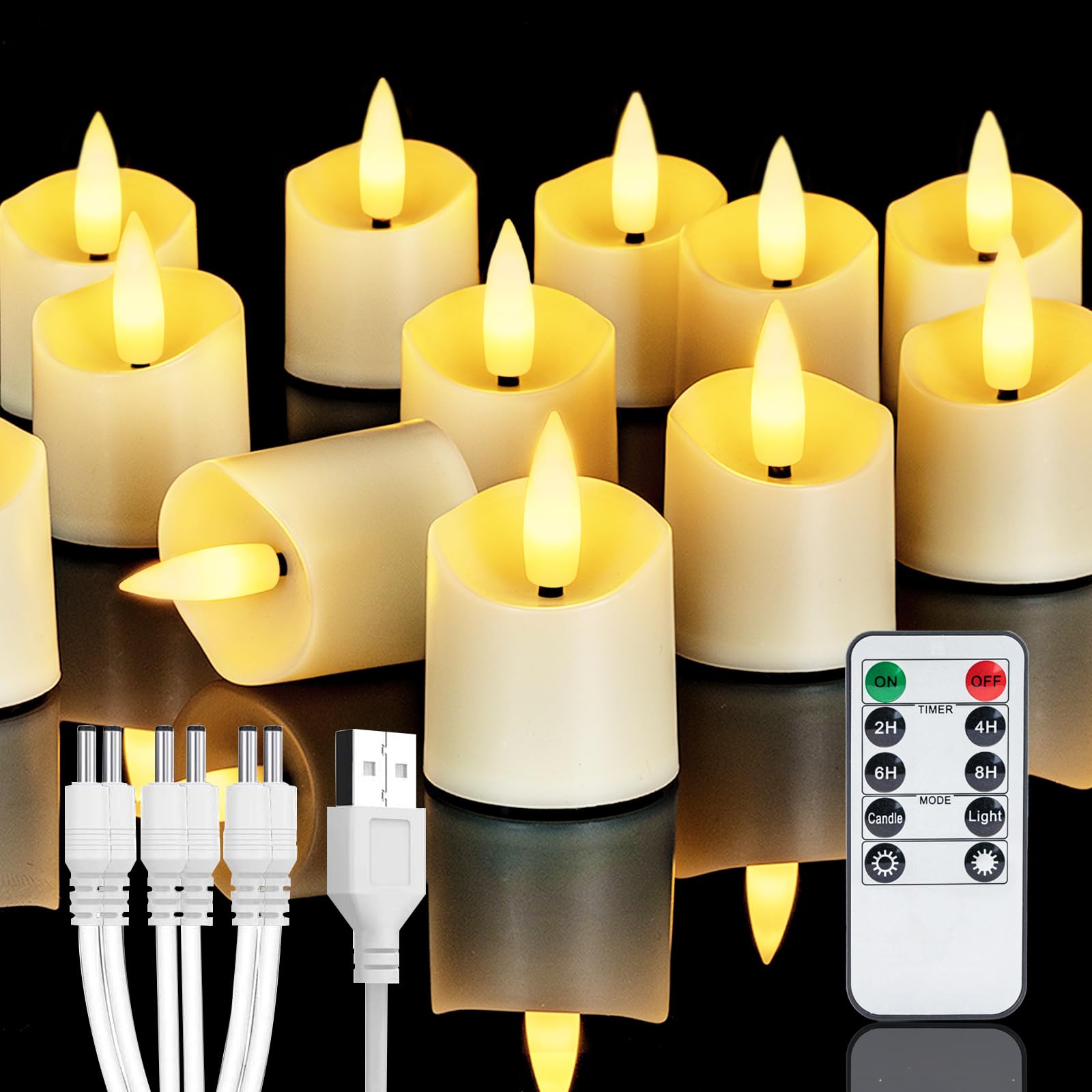 Photo 1 of Homemory Rechargeable Flameless Candles, 2/4/6/8H Timer LED Votive Candles, 6 PCS Battery Operated Tea Lights with Timer for Table, Wedding, Christmas (USB Charging Cable Included)